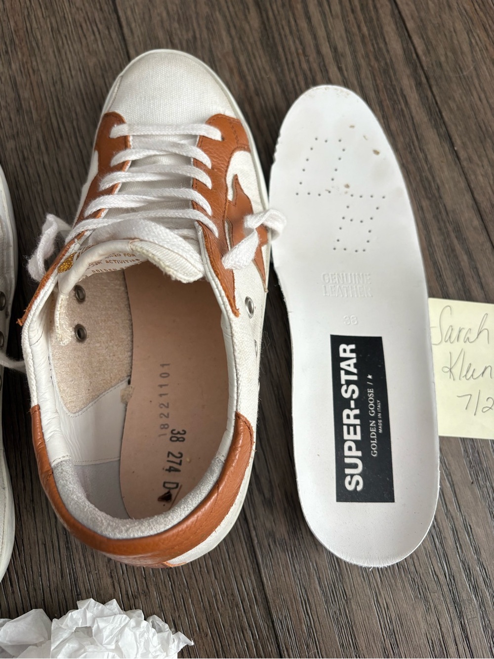 Golden Goose Women’s White Leather Sneakers with Tan Star Accents - Picture 5 of 5